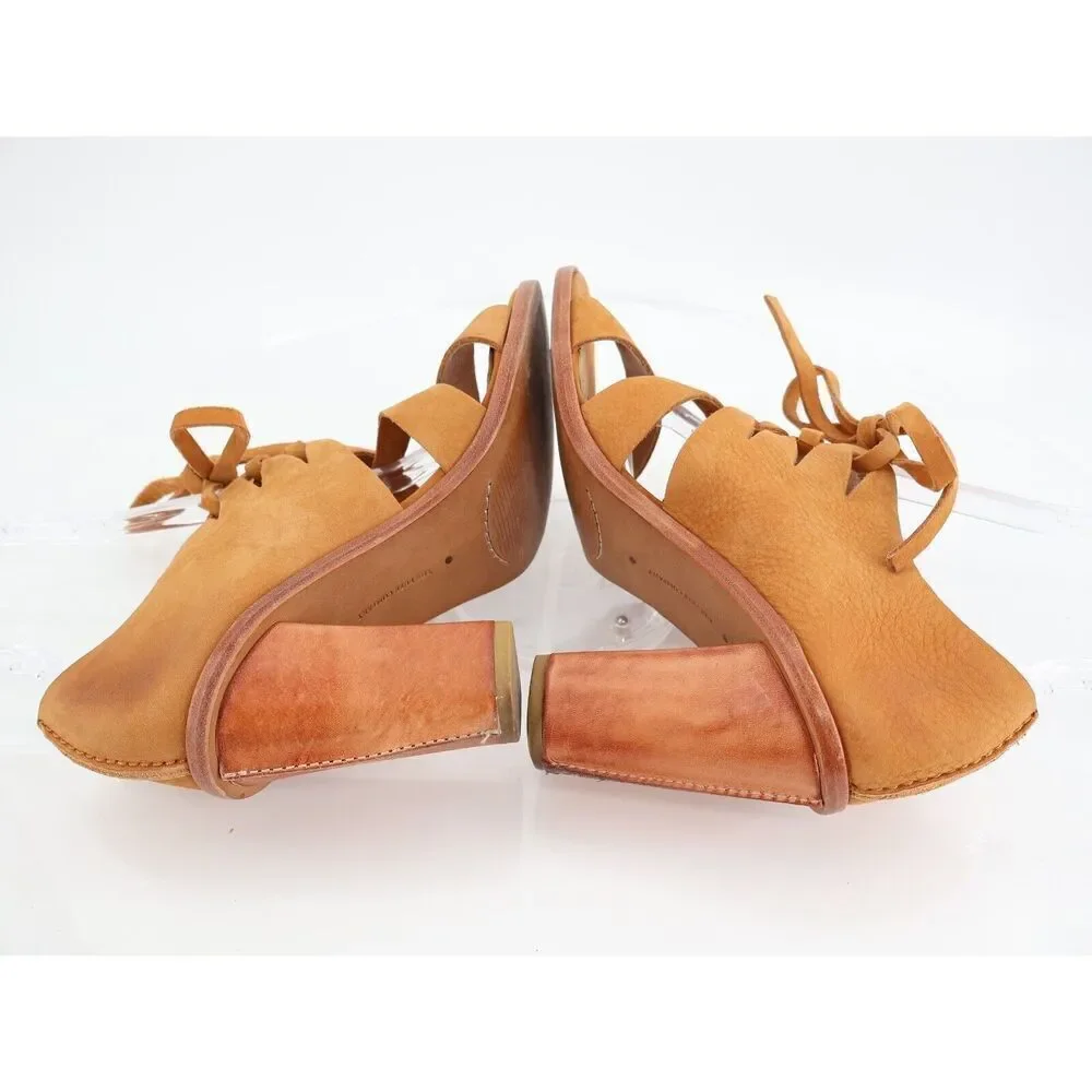 FRYE Sofia Tie On Sandals Women's Size 8 M Brown Leather Gladiator Heel Shoes
